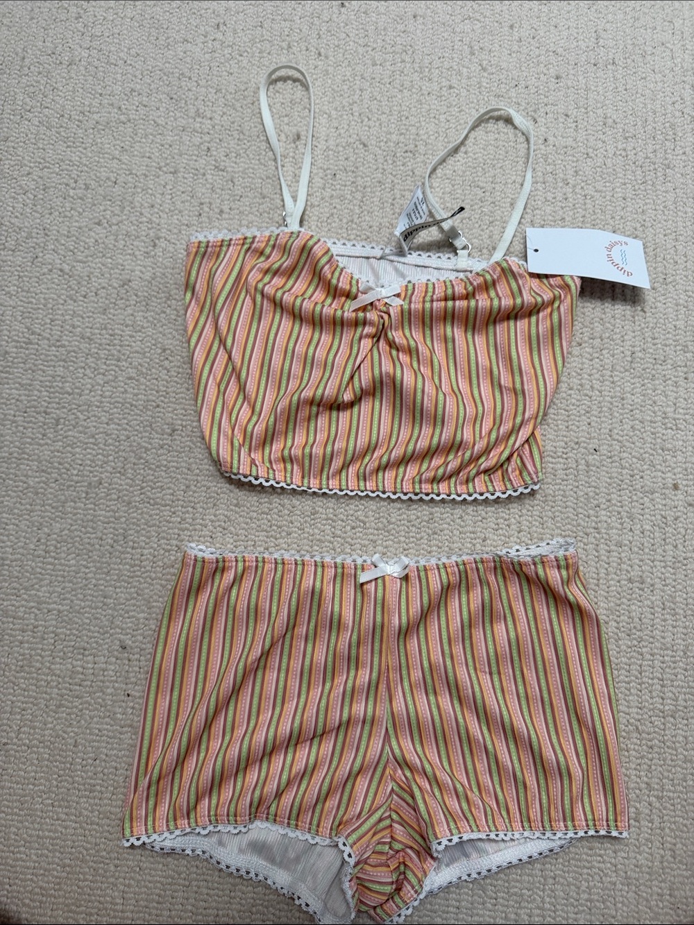 Dippin' Daisy's Pink, Orange & Cream Striped Lounge Camisole and Shorts Set